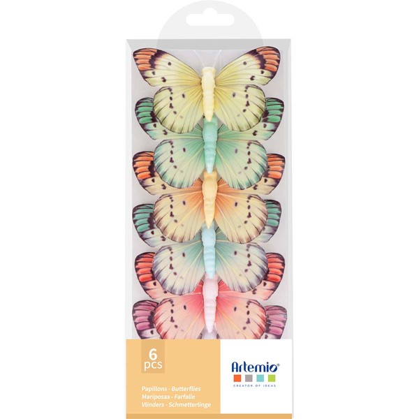 Papillons décoratifs sur pinces - Multicolore - 6,5 x 10 x 2 cm - 6 pcs - Photo n°1
