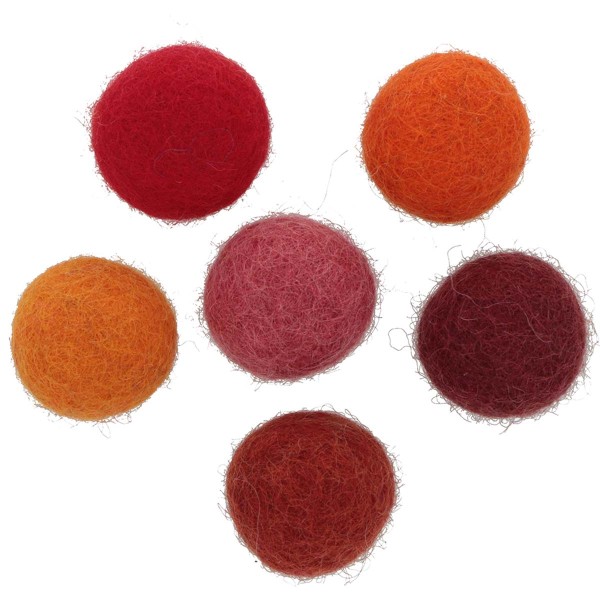 Pompons en laine feutrée - Rouge/Orange - 2,5 cm - 12 pcs - Photo n°1