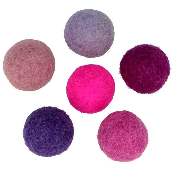 Pompons en laine feutrée - Rose/Violet - 2,5 cm - 12 pcs - Photo n°1