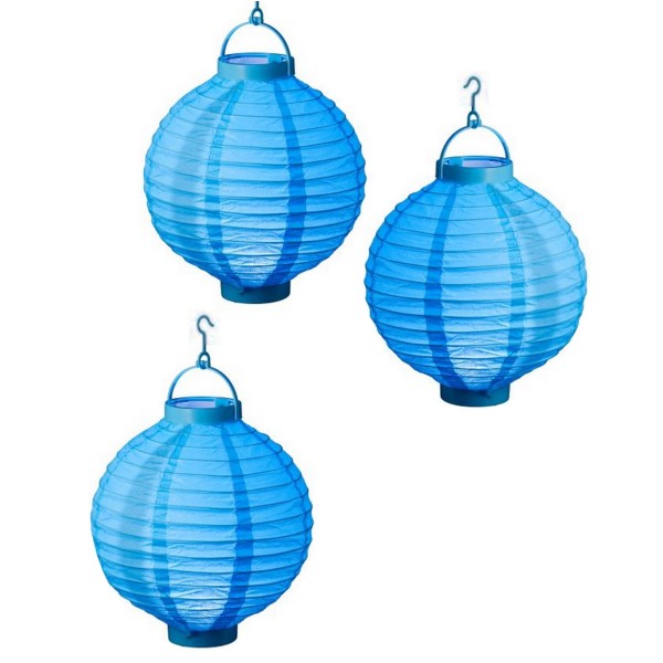 3 Lanternes Japonaise bleu turquoise LED Ø 20 cm, Lampion boule Papier avec suspension pour extérieu - Photo n°1