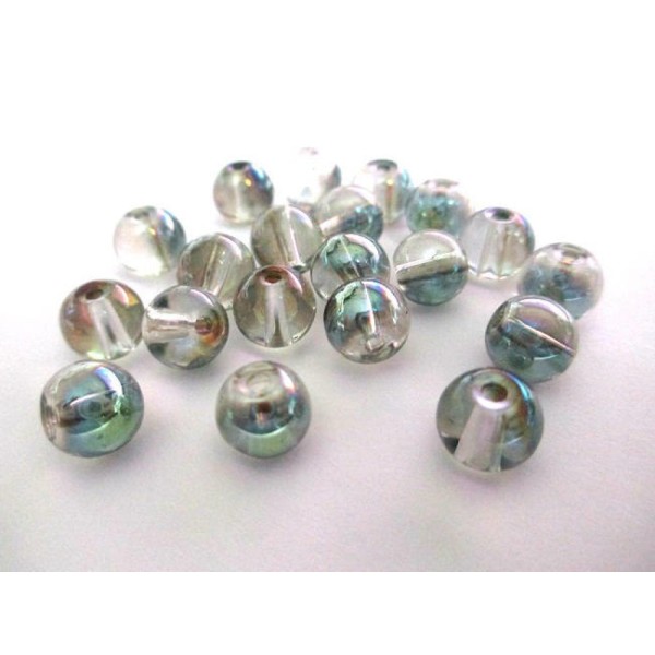 10 Perles transparentes reflets vert brillant en verre  8mm - Photo n°1