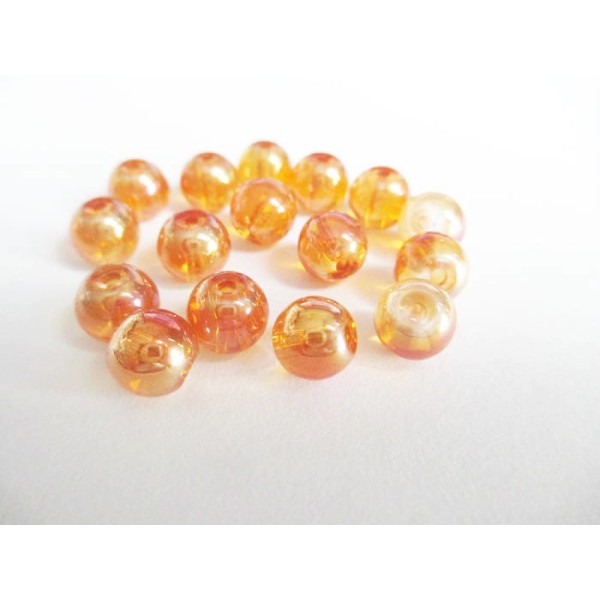 10 Perles orange foncé reflets brillant en verre 8mm - Photo n°1