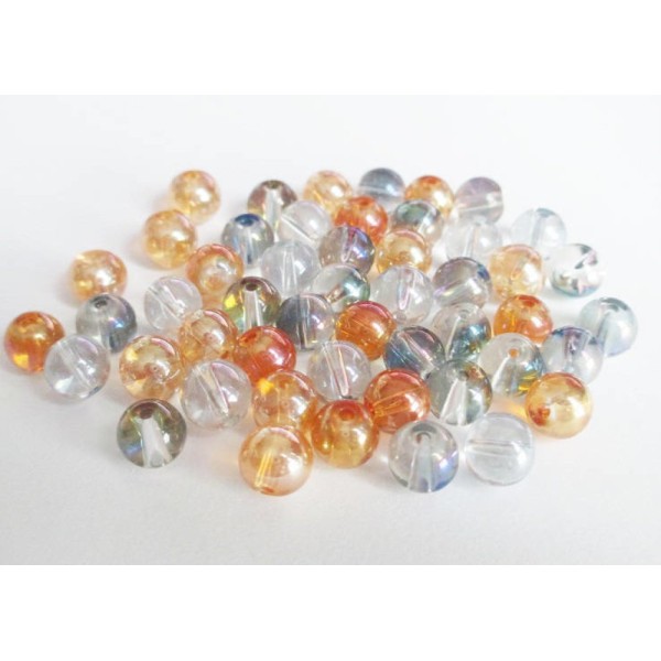 50 Perles transparentes à reflets brillant mélange de couleur en verre 8mm - Photo n°1