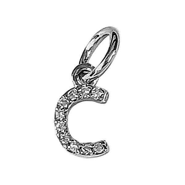 Très petit pendentif Initiale lettre C en argent 925°/00 et cz cristal 0,5cm - Photo n°1