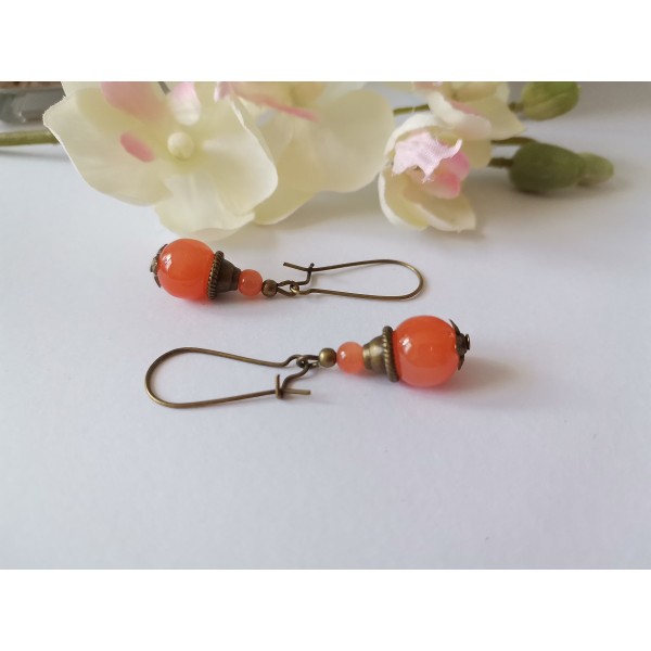Kit de boucles d'oreilles perles imitation jade orange - Photo n°2