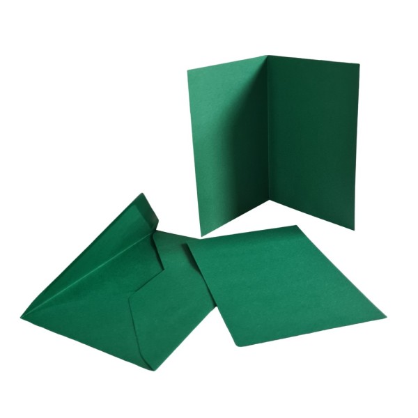 Lot 20 Cartes double rectangulaires vert sapin, feuilles intercalaires et enveloppes, Format A6, 10, - Photo n°1