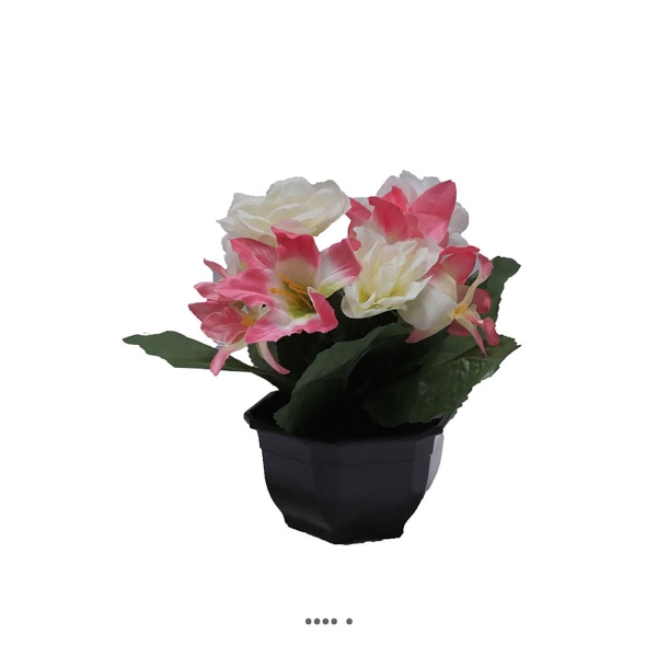 Vasque fleurs artificielles cimetière roses et lys H 28 cm D 25 cm Rose pâle - Photo n°1