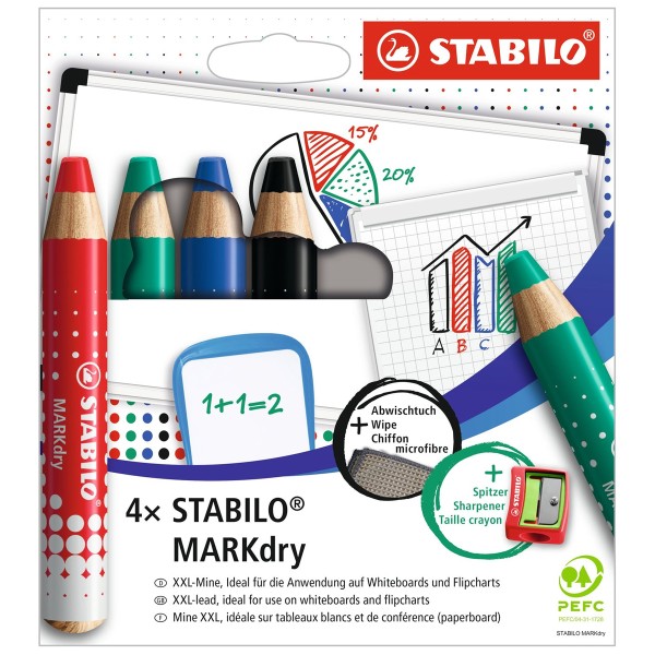 Set crayons marqueurs STABILO Markdry + 2 accessoires - 4 pcs - Photo n°1