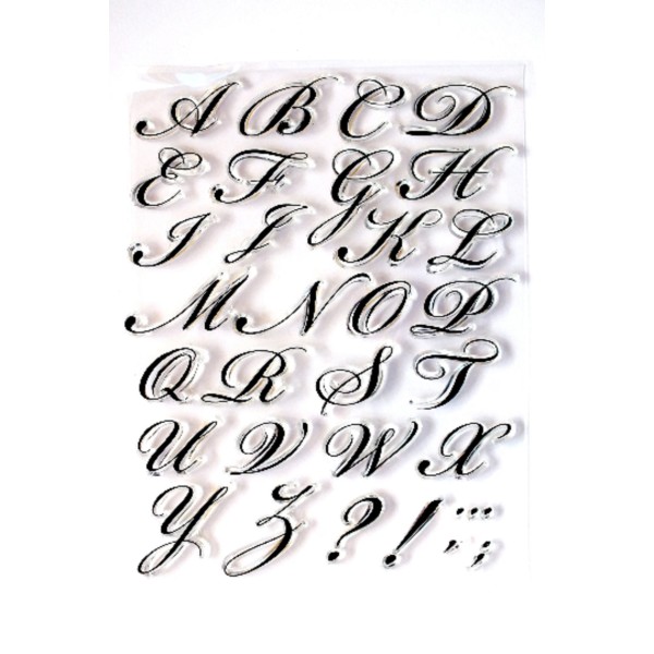Tampons silicone transparent alphabet lettres majuscule 20 mm de style script - Photo n°1