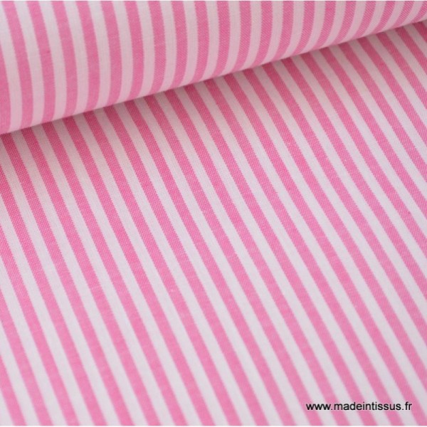 Tissu popeline coton rayures tissé teint coloris fuchsia .x1m - Photo n°1