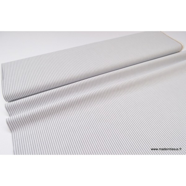Tissu popeline coton rayures grises et blanches tissé teint .x1m - Photo n°3