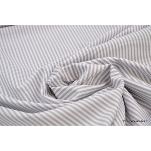 Tissu popeline coton rayures grises et blanches tissé teint .x1m - Photo n°4