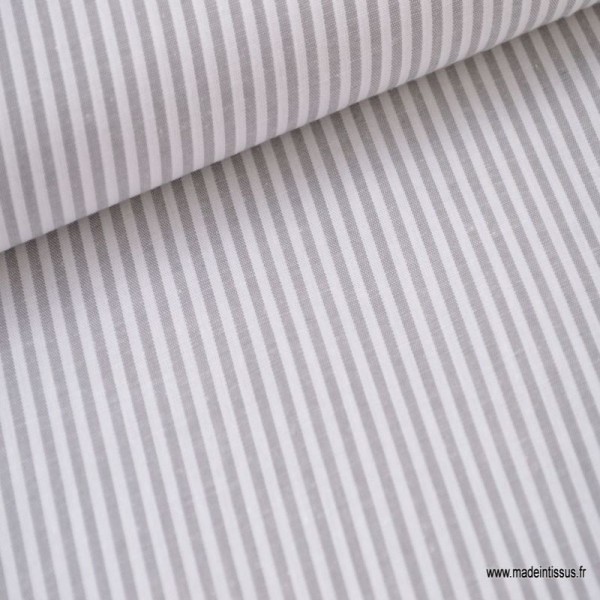 Tissu popeline coton rayures grises et blanches tissé teint .x1m - Photo n°1