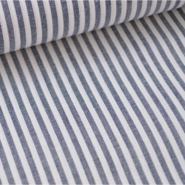 Tissu popeline coton rayures bleu marine et blanches tissé teint .x1m - Photo n°1