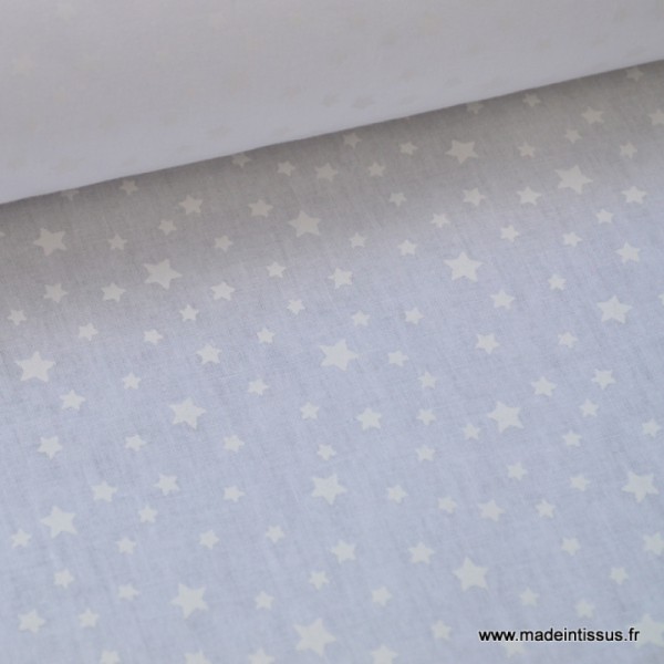 Tissu coton imprimé dessin étoiles blanc sur fond blanc . x1m - Photo n°1