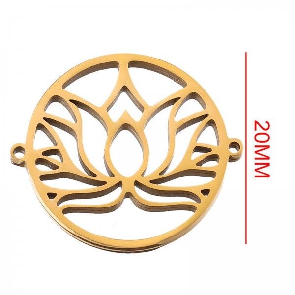 PS11899724 PAX 1 Connecteur - Fleur de Lotus dans médaillon 20mm - en Acier Inoxydable 304  finition - Photo n°1