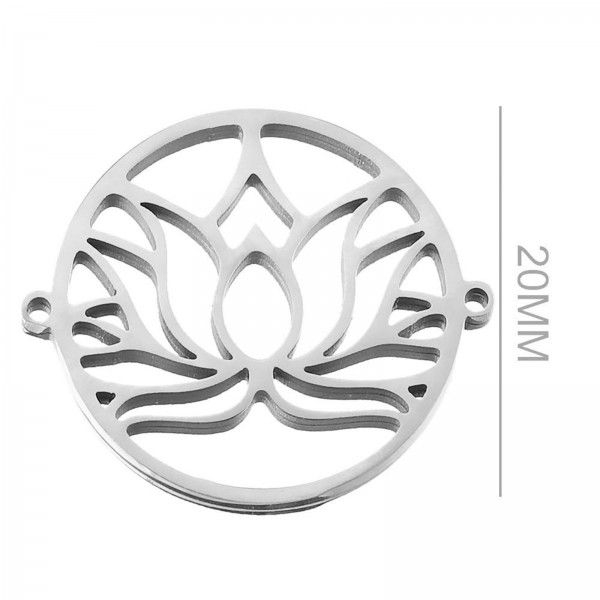 PS11899738 PAX 2 Connecteurs - Fleur de Lotus dans médaillon 20mm - en Acier Inoxydable 304  finitio - Photo n°1