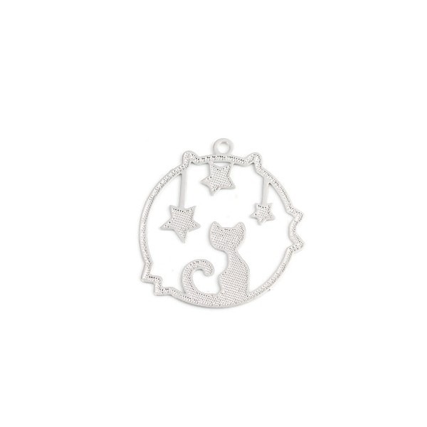 PS110216702 PAX de 6 Estampes pendentif filigrane Chat Etoile 22mm métal couleur Argent Platine - Photo n°1
