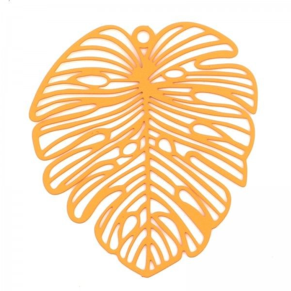 PS11708863 PAX 2 Estampes pendentif filigrane Feuille exotique, Monsterra de 49mm Coloris Orange - Photo n°1