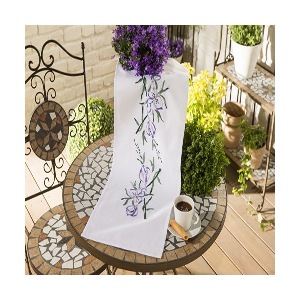 Kit chemin de table à broder 40x100cm 100% Coton  fleur violette - Photo n°1