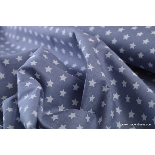 Tissu popeline coton gris étoiles blanches .x1m - Photo n°4