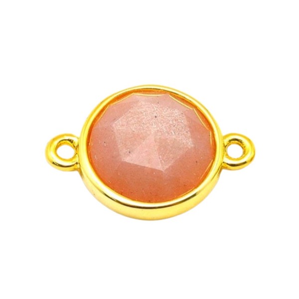 1X petite breloque connecteur sertie d'une pierre de soleil rond en relief dorée 2cm - Photo n°1