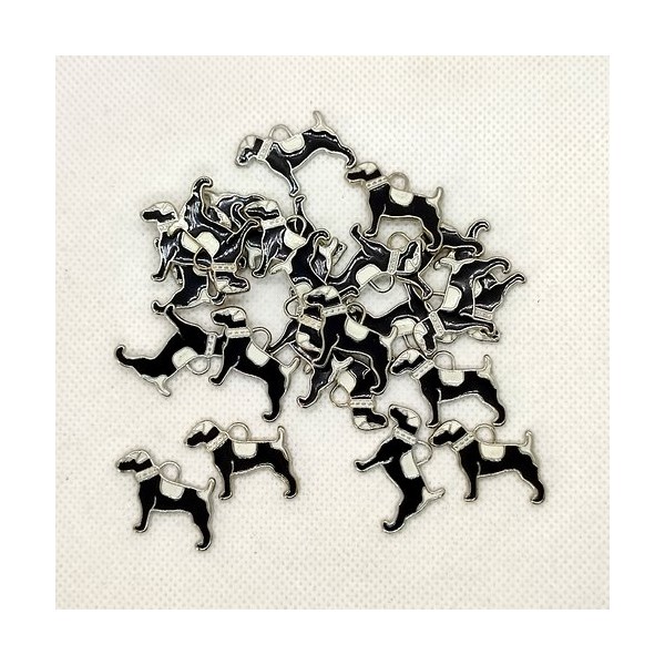 24 Breloques en métal argenté blanc et noir - des chiens - 18x22mm - 139-5 - Photo n°1