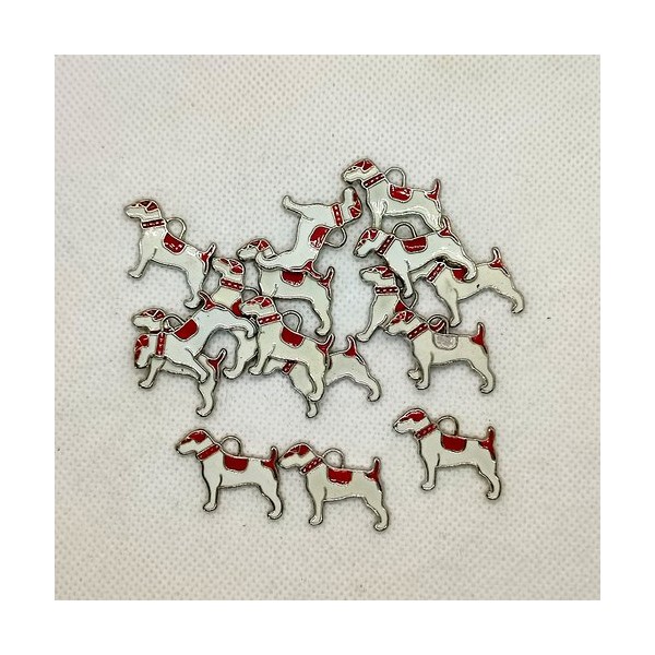 16 Breloques en métal argenté rouge et blanc - des chiens - 18x22mm - 139-3 - Photo n°1
