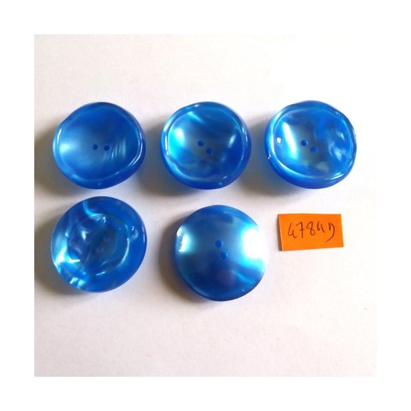 5 Boutons en résine bleu - vintage - 30mm - 4784D - Photo n°1