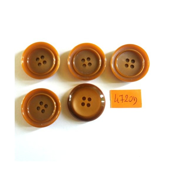 5 Boutons en résine marron - vintage - 26mm - 4720D - Photo n°1