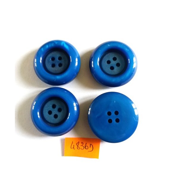 4 Boutons en résine bleu - vintage - 30mm - 4836D - Photo n°1