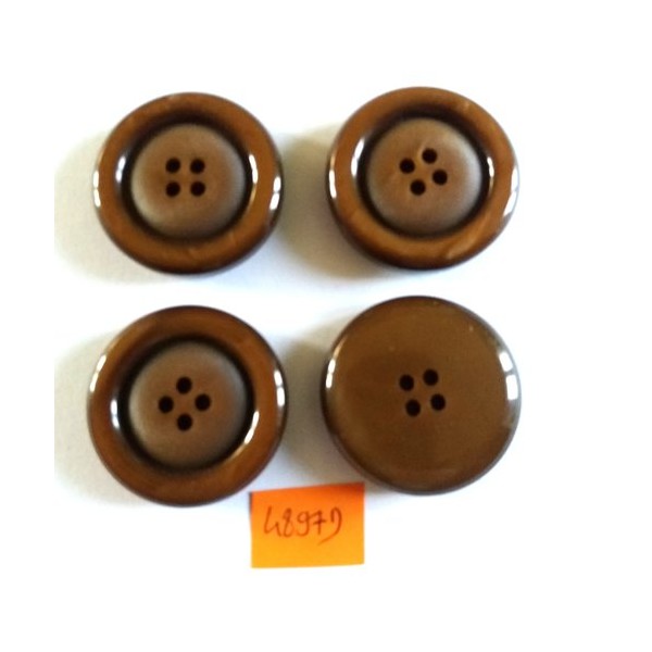 4 Boutons en résine marron - vintage - 36mm - 4897D - Photo n°1
