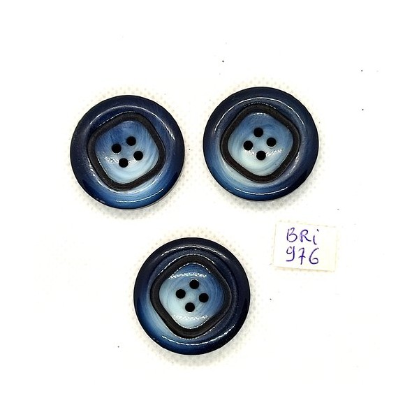 3 Boutons en résine gris / bleu - 28mm - BRI976 - Photo n°1