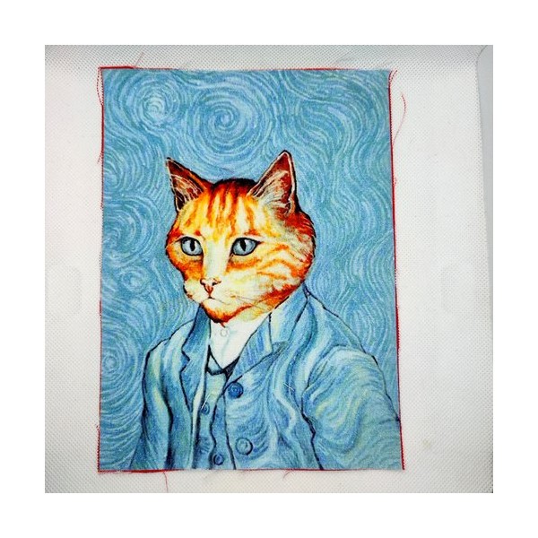 Coupon tissu un chat en costume bleu - coton épais - 15x20cm - Photo n°1
