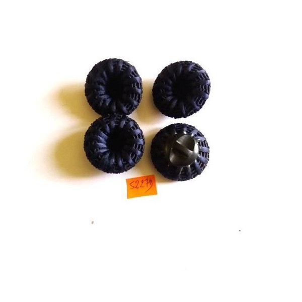 4 Boutons résine noir et tissu bleu marine  - 32mm - 5227d - Photo n°1