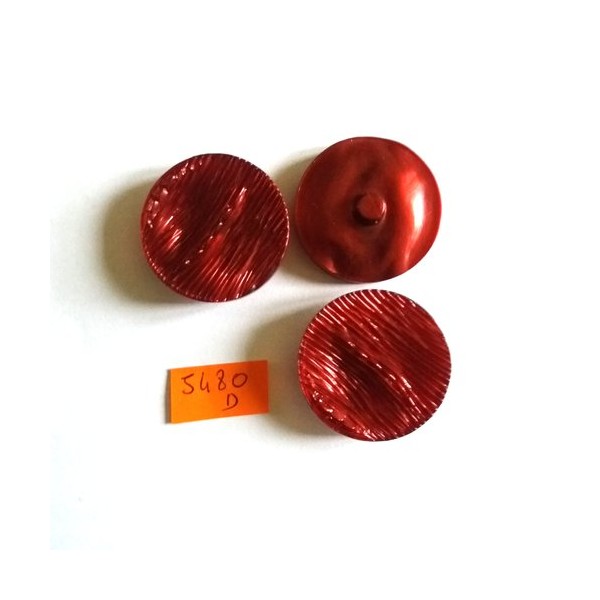 3 Boutons en résine rouge - vintage - 35mm - 5480D - Photo n°1