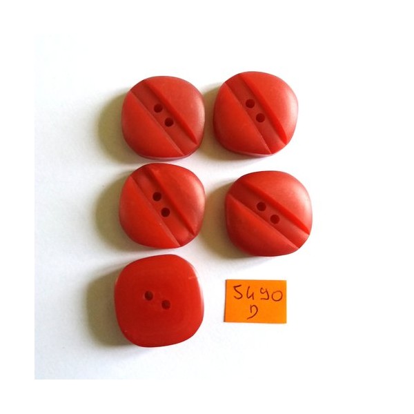 5 Boutons en résine rouge - vintage - 28x28mm - 5490D - Photo n°1