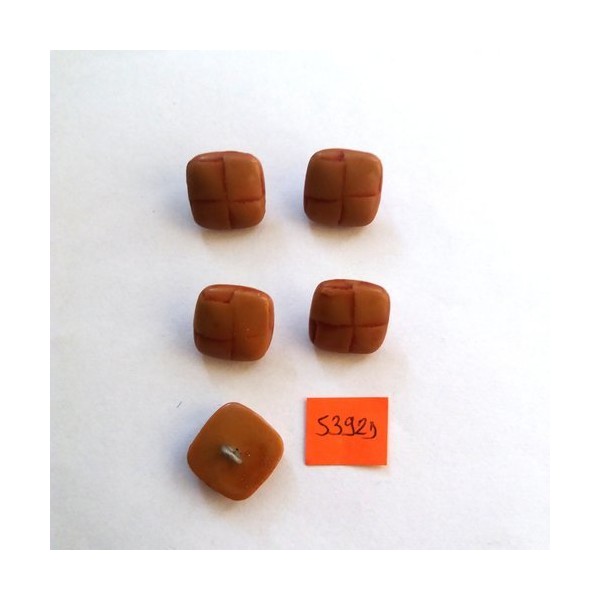 5 Boutons en résine marron - vintage - 16x16mm - 5392D - Photo n°1