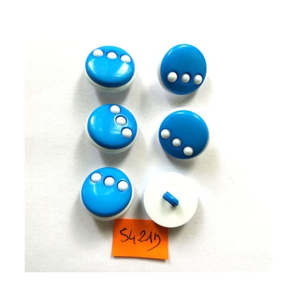 6 Boutons en résine bleu et blanc - vintage - 19mm - 5421D - Photo n°1
