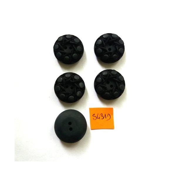 5 Boutons en résine noir - vintage - 22mm - 5430D - Photo n°1