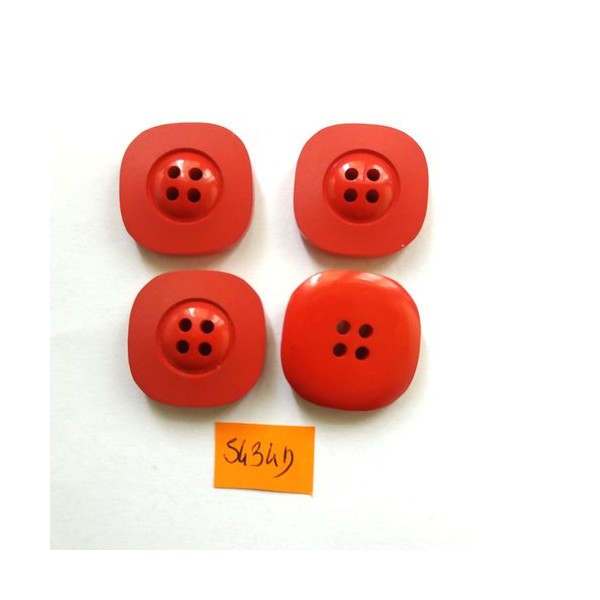 4 Boutons en résine rouge vintage - 24x24mm - 5434D - Photo n°1