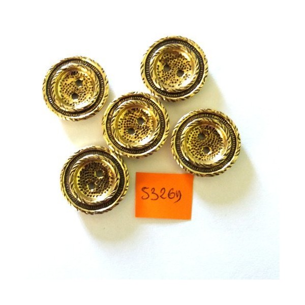 5 Boutons en résine doré - vintage - 22mm - 5326D - Photo n°1