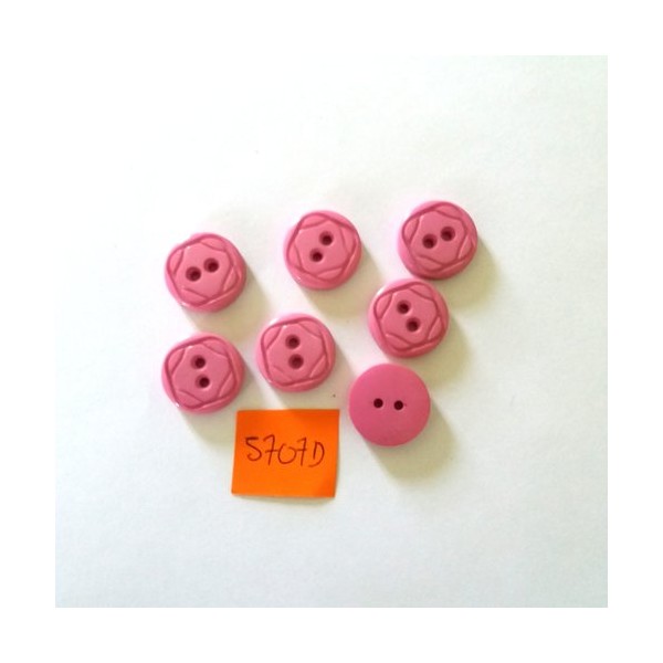 7 Boutons en résine rose bonbon - vintage - 18mm - 5707D - Photo n°1