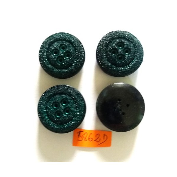 4 Boutons en résine vert et noir - vintage - 30mm - 5862D - Photo n°1
