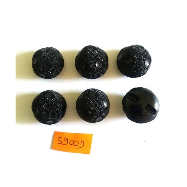 6 Boutons en résine noir - vintage - 21mm - 5900D - Photo n°1