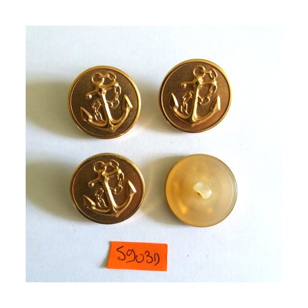 4 Boutons en métal doré et nylon - une ancre - 27mm - 5903D - Photo n°1