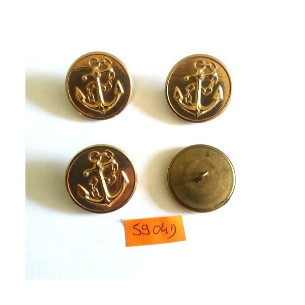 4 Boutons en métal doré - une ancre - vintage - 27mm - 5904D - Photo n°1