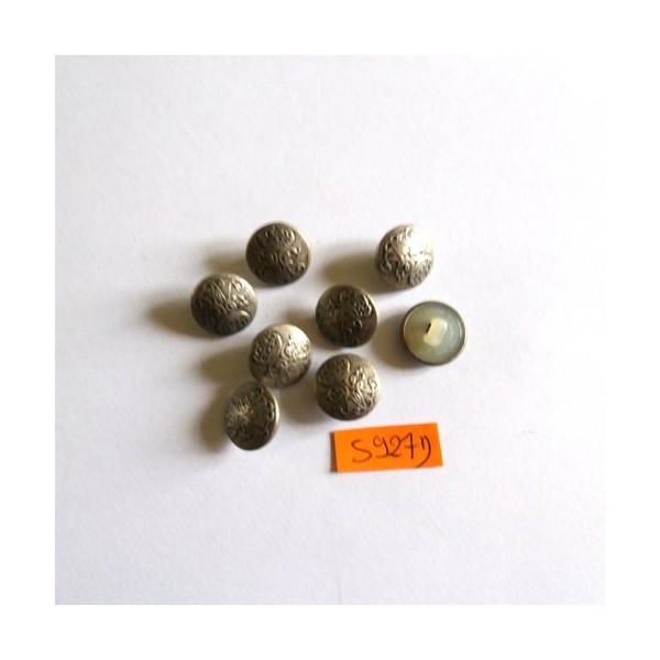 8 Boutons en nylon et métal argenté - vintage - 14mm - 5927D - Photo n°1