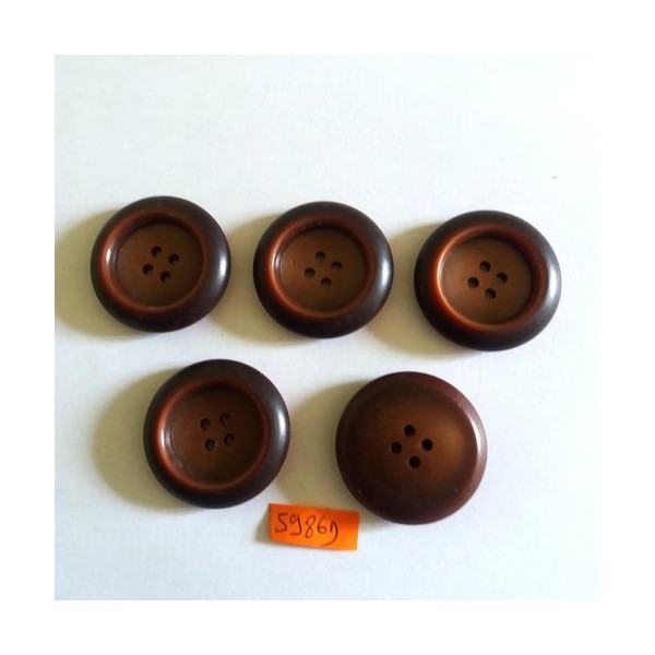 5 Boutons en résine marron - vintage - 36mm - 5986D - Photo n°1