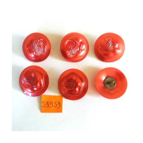 6 Boutons en résine rouge - vintage - 31mm - 5995D - Photo n°1
